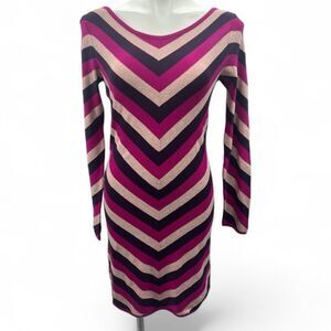 Express Chevron Long Sleeve Dress - Pink, Purple, and Cream